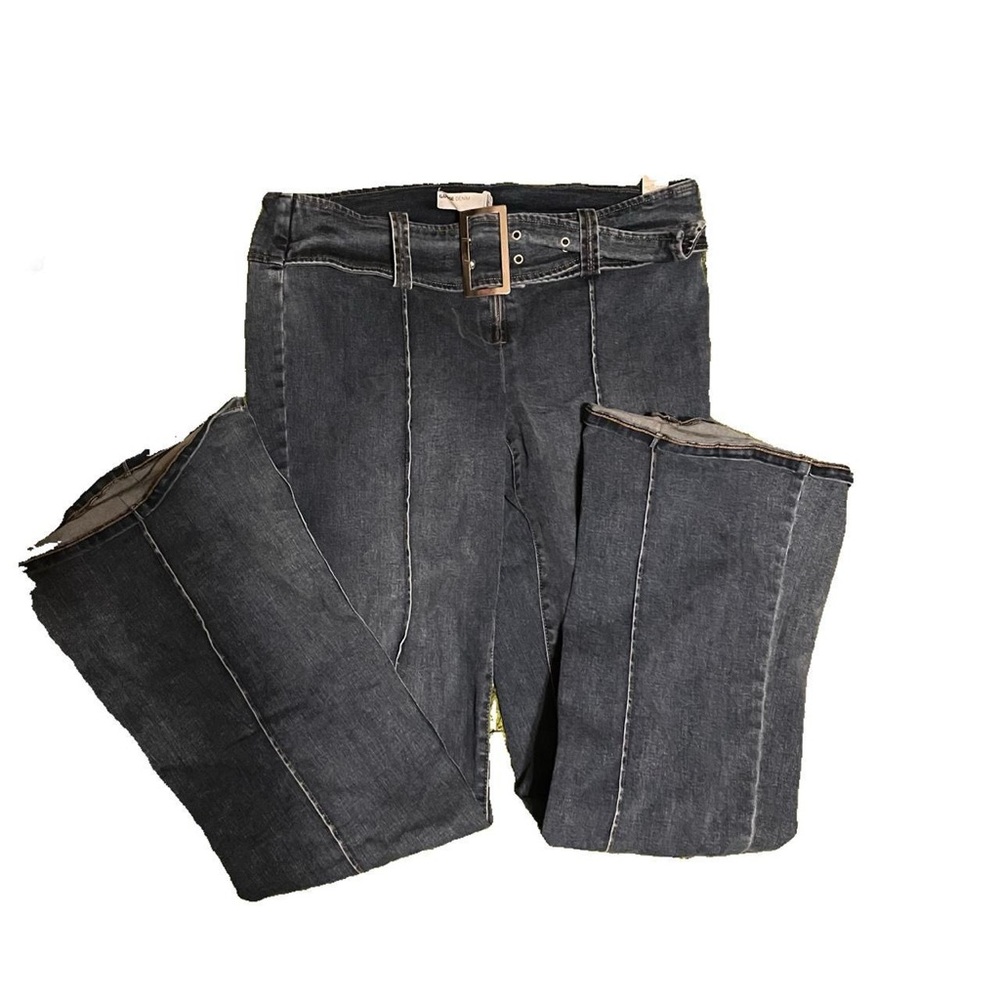 2000s style low rise flare denim buckle jeans